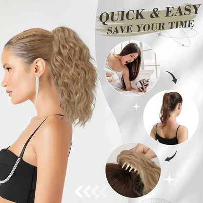 30CM Wellige Pferdeschwanz Verlängerung Clip Haarteil Braun Blond