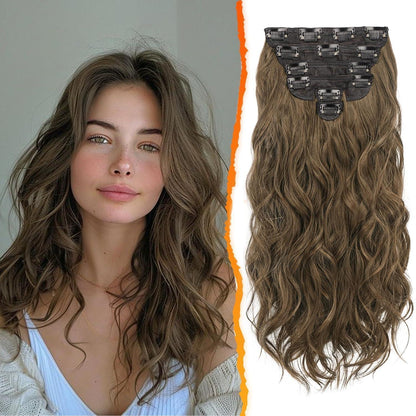 Braune Wellige Haarverlängerung 50CM Lang Clip-In 6PCs