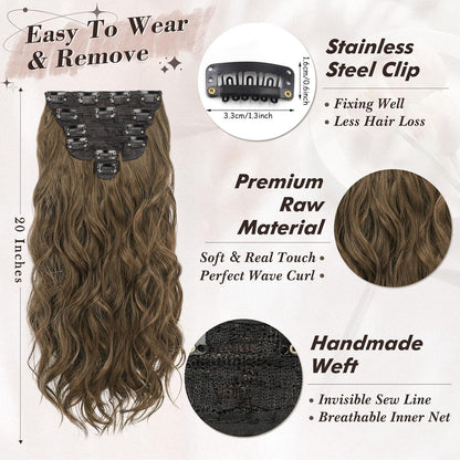 Braune Wellige Haarverlängerung 50CM Lang Clip-In 6PCs