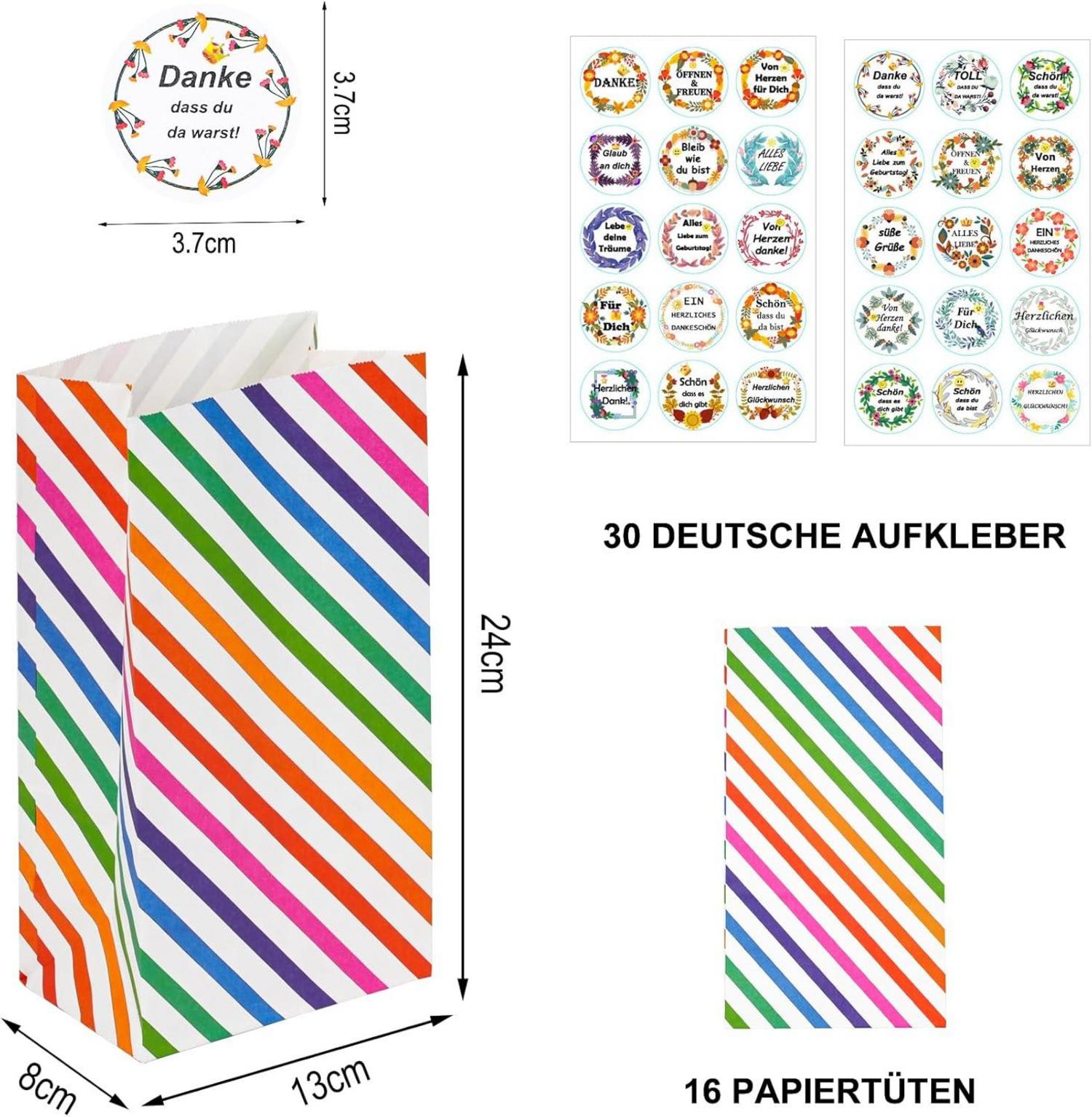 KASZOO 16 Stück Papiertüten mit Aufklebern, Geschenktüten