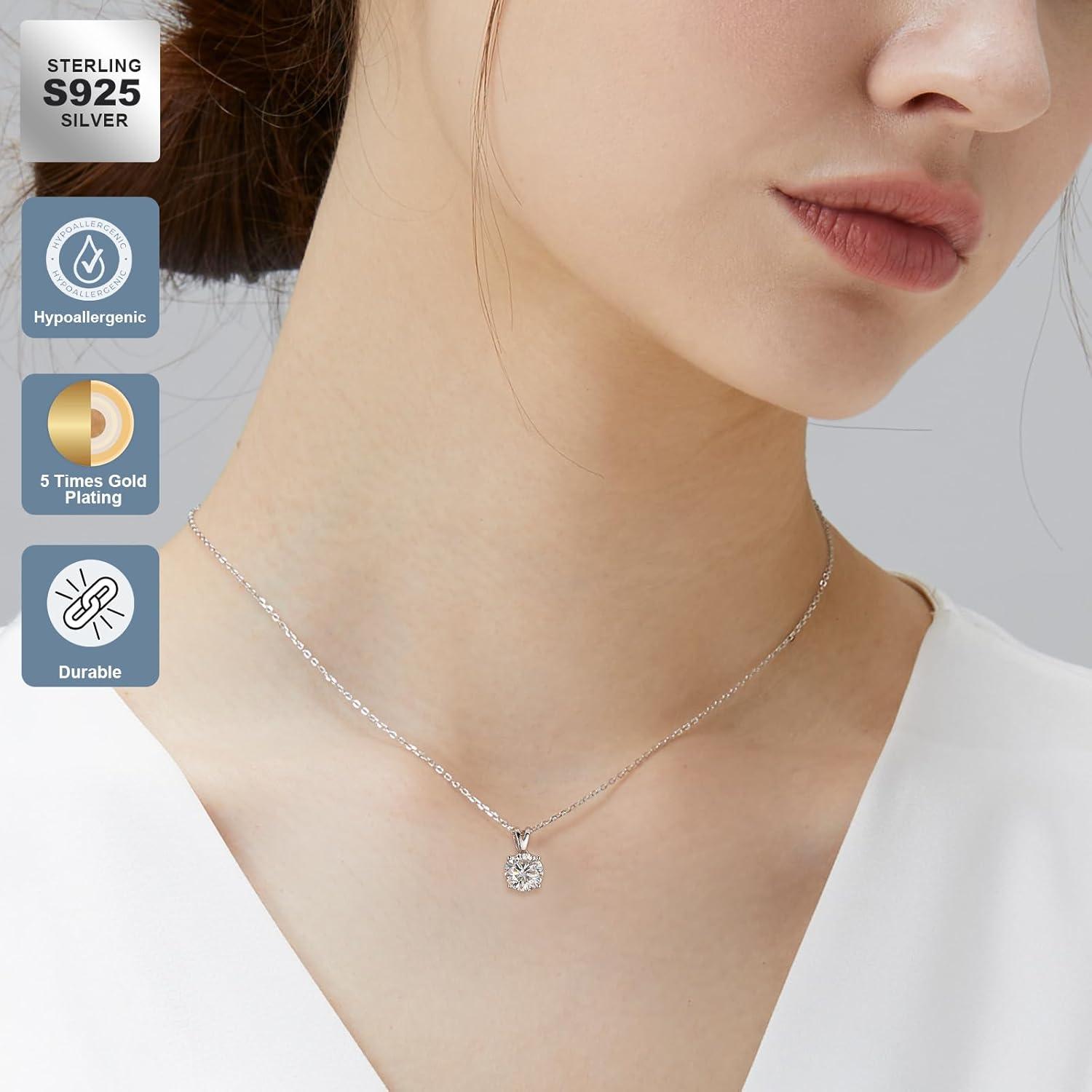 KRKC&CO Moissanite Kette 925 Silber Anhänger 2 Karat VVS1 D 45+5cm