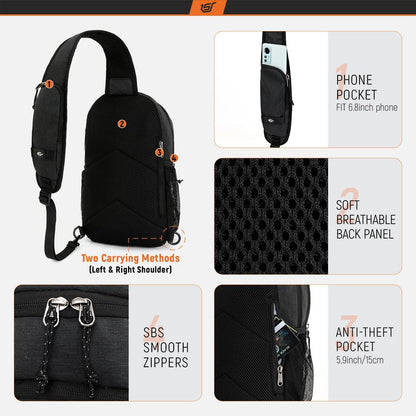 Herren Brusttasche Sling Bag Crossbody Schultertasche Outdoor Reise Schwarz