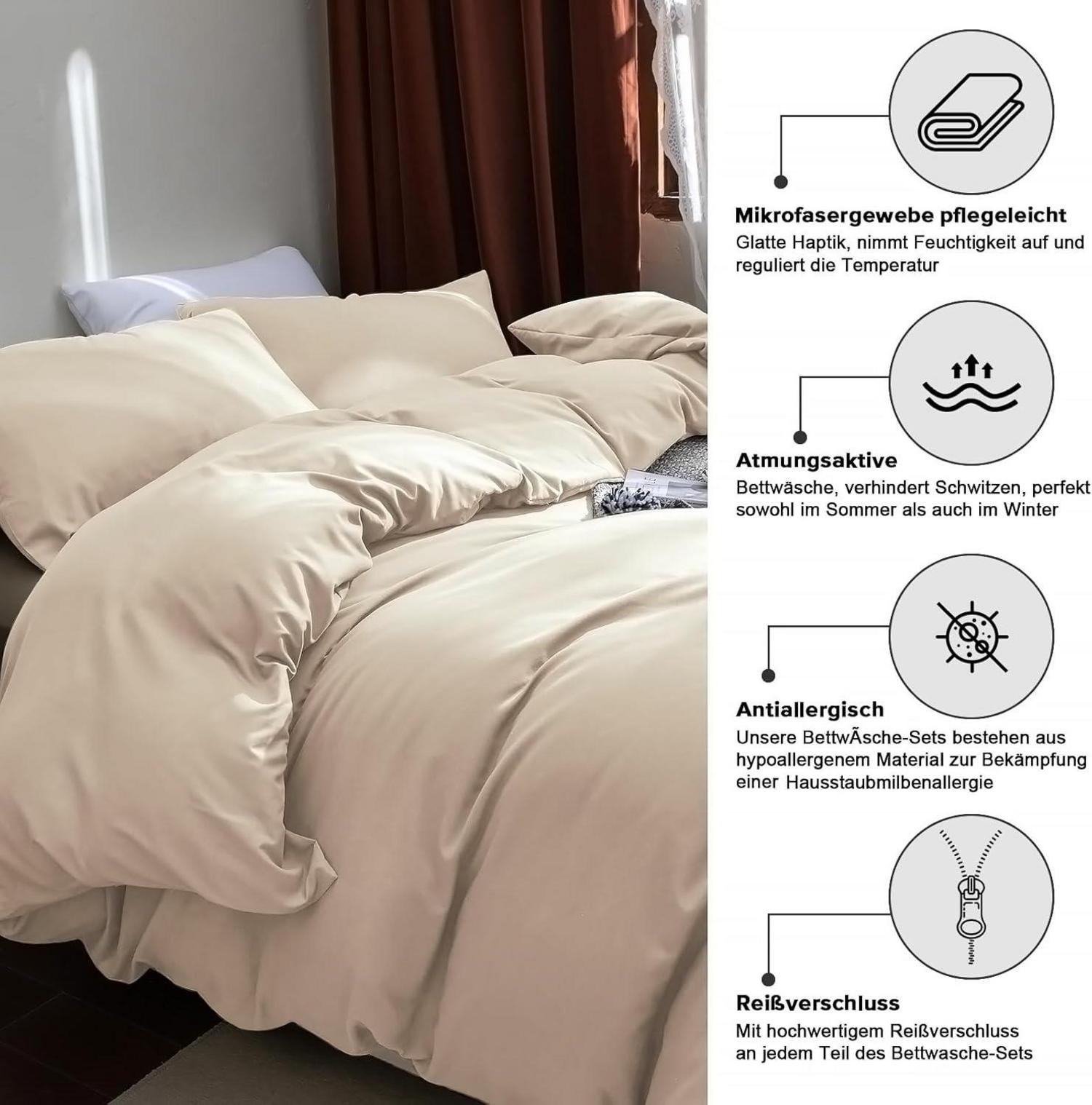 ohano Bettwäsche 155x220cm 3tlg. Sets Mikrofaser Reißverschluss Khaki