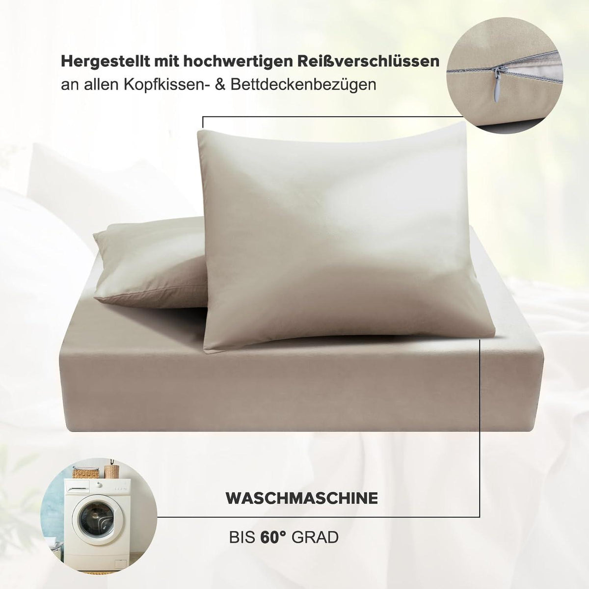 2-teiliges Bettwäsche-Set 135x200 cm Mikrofaser Reißverschluss Khaki