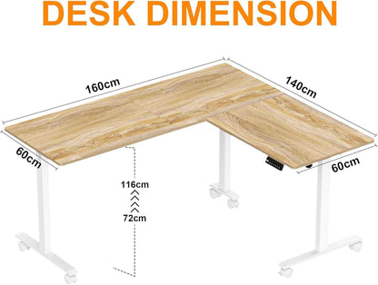 Elektrischer L-förmiger Schreibtisch 160x140 cm Höhenverstellbar
