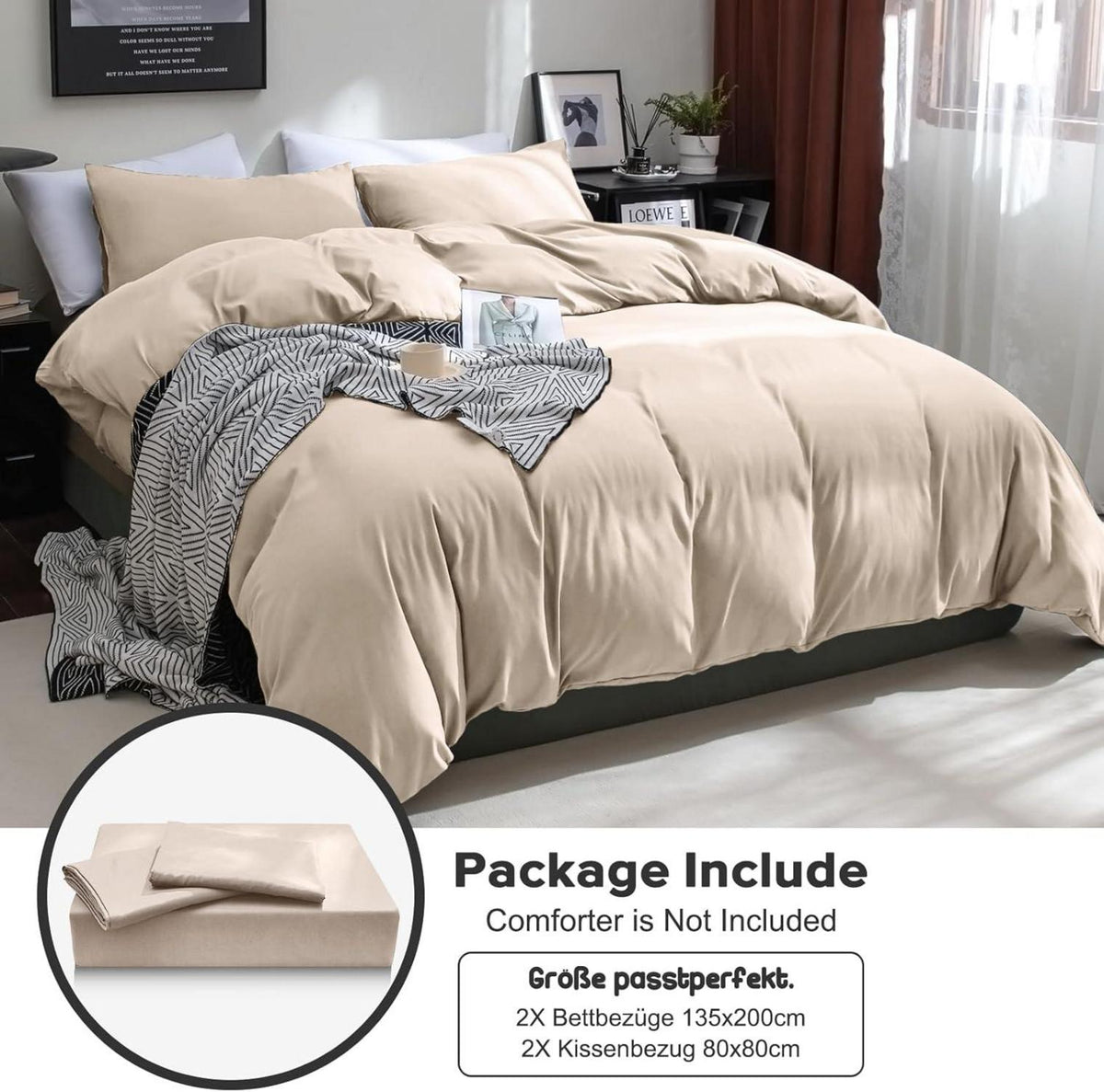 Bettwäsche Set 135x200 4tlg Kissenbezüge 80x80cm Mikrofaser Khaki