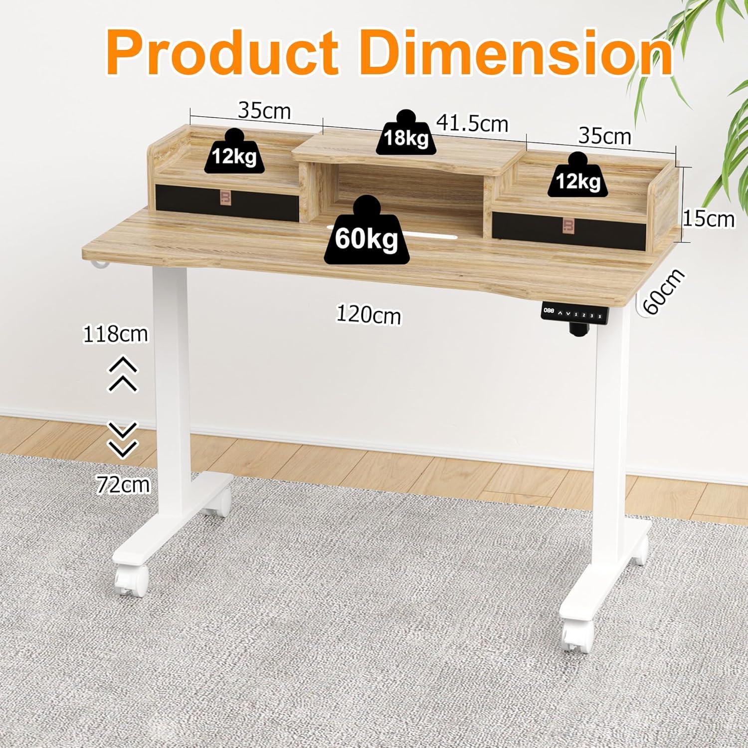 Elektrischer Schreibtisch Höhenverstellbar 120x60cm Stehschreibtisch