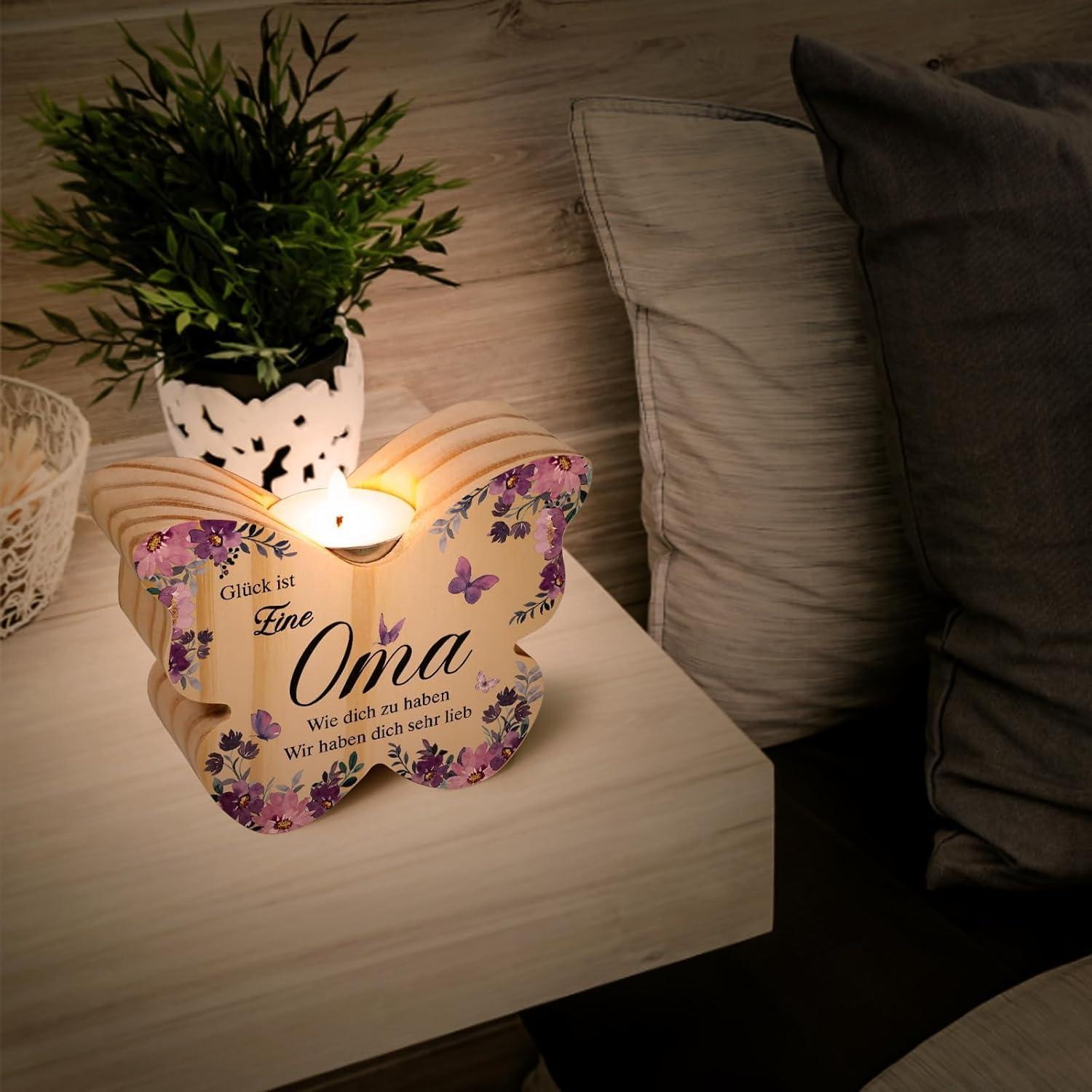 Holz Schmetterling Kerzenhalter Geschenk für Oma - Weihnachten Geburtstagsgeschenk
