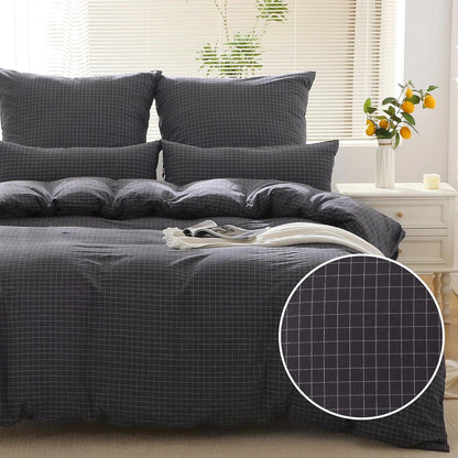 Bettwäsche 200x200 Baumwolle kariert öKotex Grau