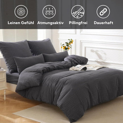 SOULFUL Bettwäsche Set 200x200 Grau Kariert Baumwolle öKotex