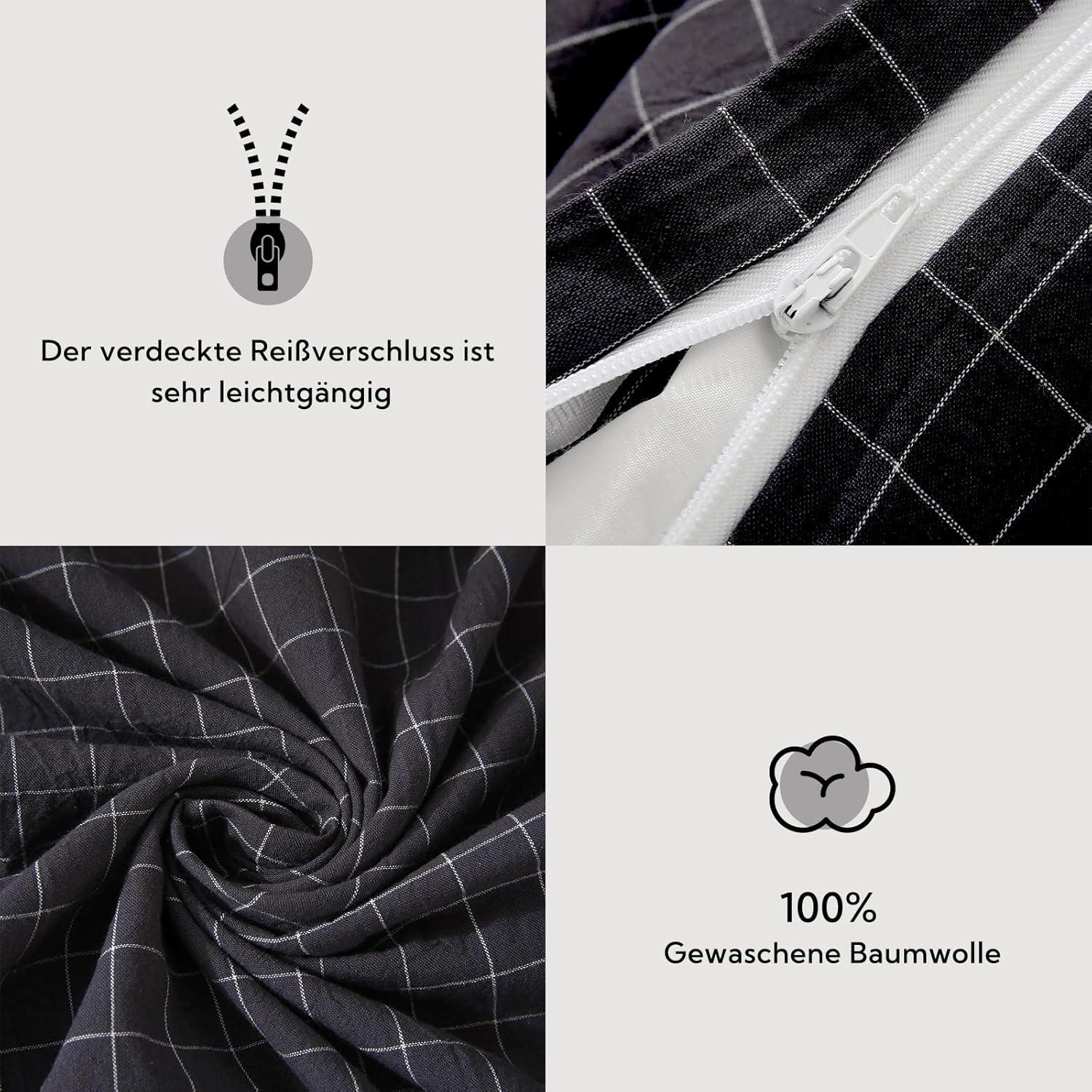 Bettwäsche 200x200 Baumwolle kariert öKotex Grau