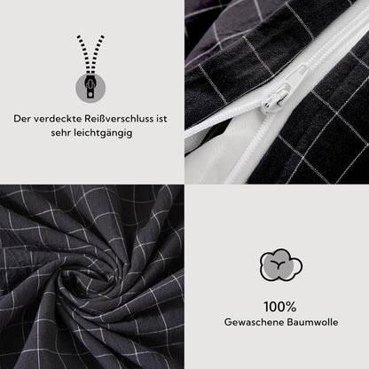 Bettwäsche 200x200 Baumwolle kariert öKotex Grau