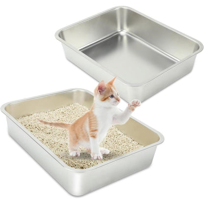 Katzentoilette aus Edelstahl für Katzen und Kaninchen, 2er