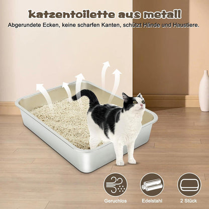 Katzentoilette aus Edelstahl für Katzen und Kaninchen, 2er