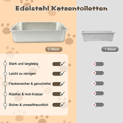 Katzentoilette Edelstahl für Katzen 2 Stück 45x35x10cm