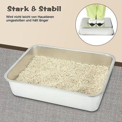Edelstahl Katzentoilette für Katzen und Kaninchen 2er Set 45x35x10cm