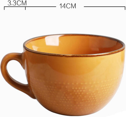 Große Suppentasse Keramik 700ml Orange Henkel SEO Kaffeebecher