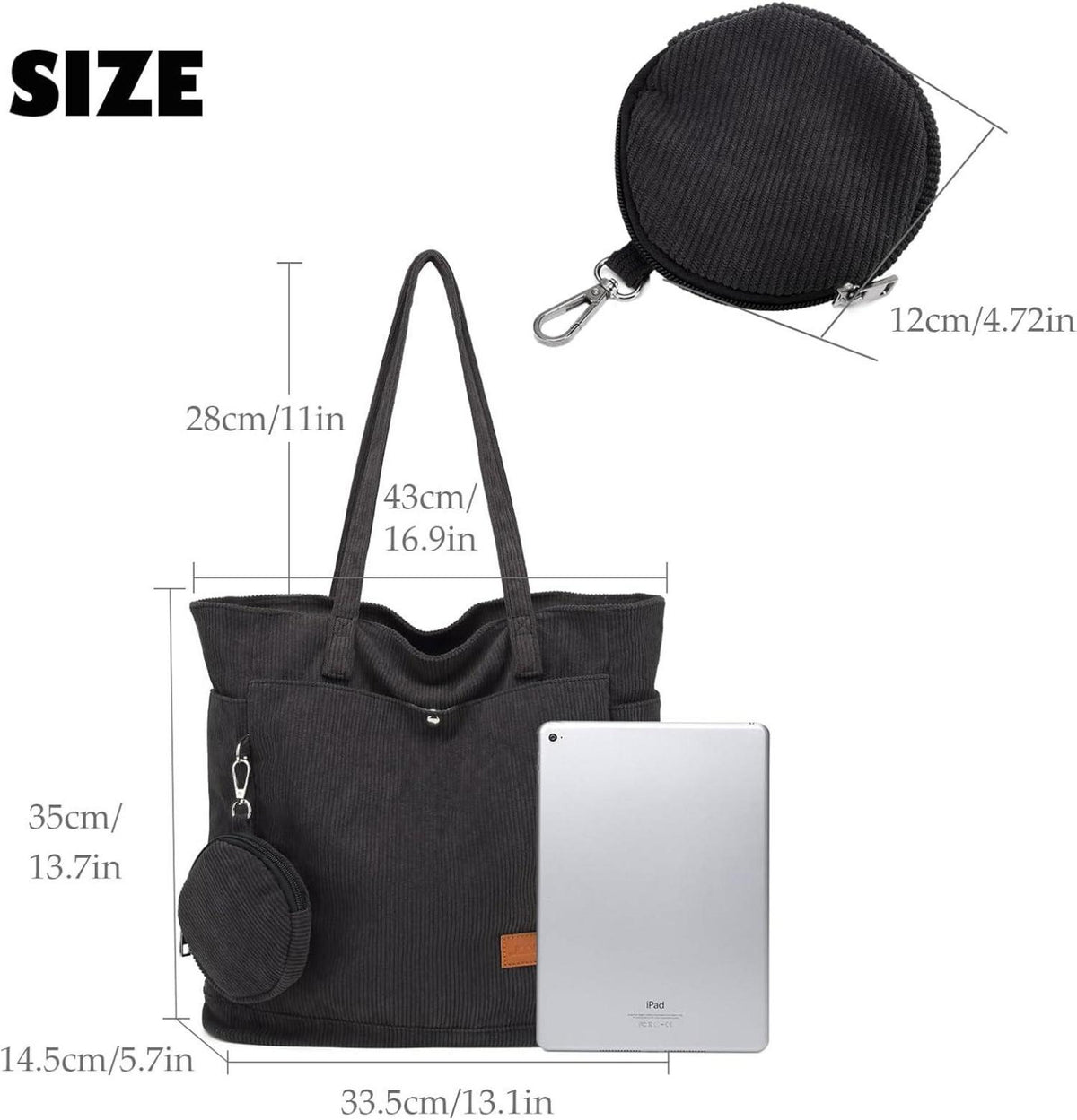 Cord Shopper Handtasche Damen mit Münzbörsen