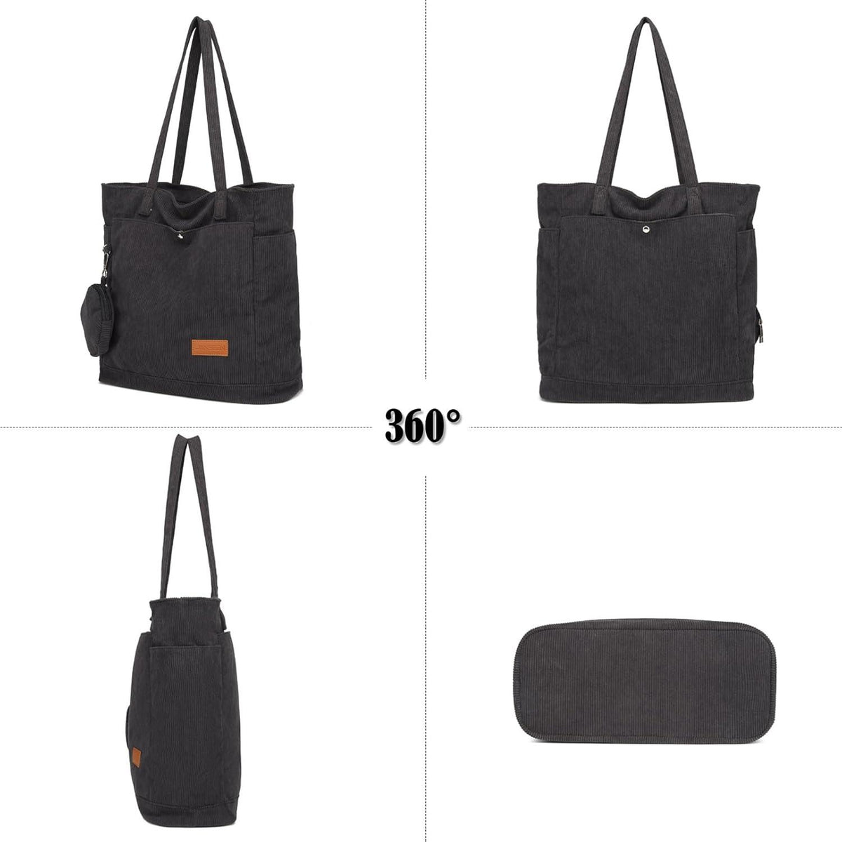 Damen Cord Shopper Handtasche mit Münzbörse und Reißverschluss White