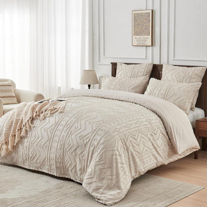 Boho Bettwäsche Set Beige Getuftet 200x220 cm