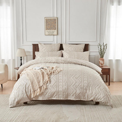 Boho Bettwäsche Set Beige Getuftet 200x220 cm