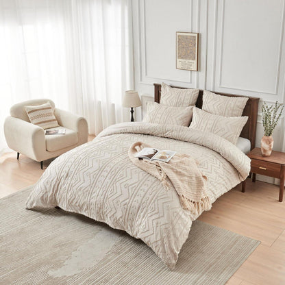 Boho Bettwäsche Set Beige Getuftet 200x220 cm