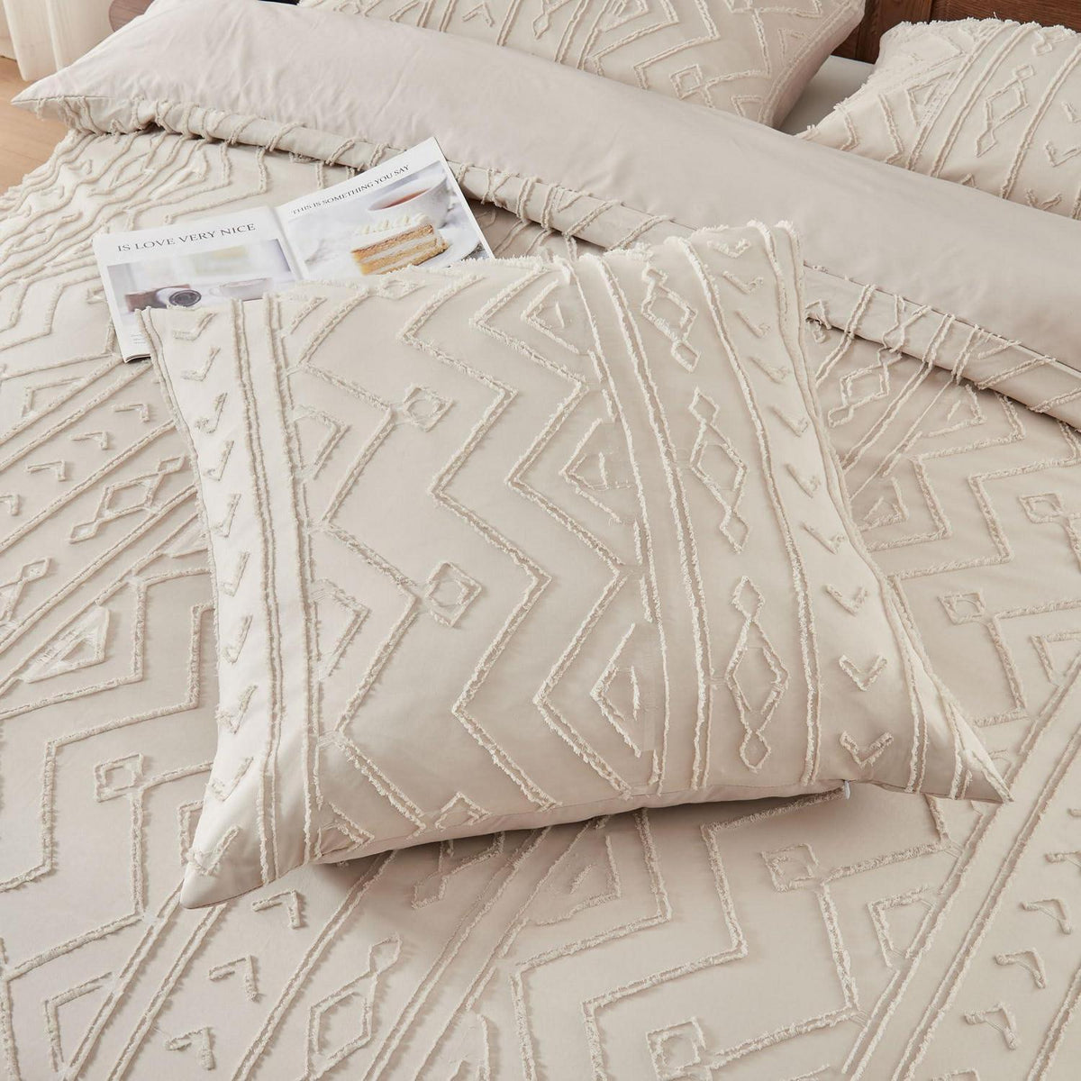 Boho Bettwäsche Set Beige Getuftet 200x220 cm