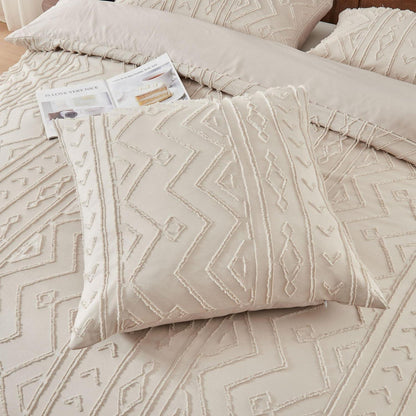Boho Bettwäsche Set Beige Getuftet 200x220 cm