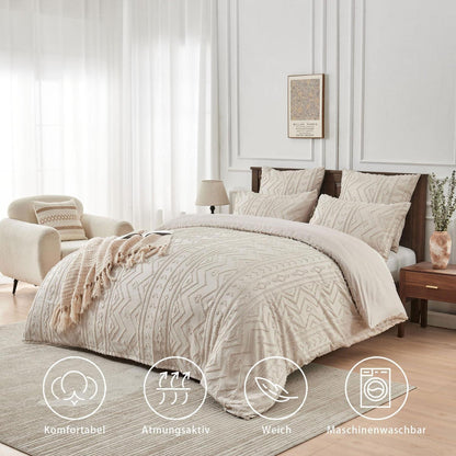 Boho Bettwäsche Set Beige Getuftet 200x220 cm