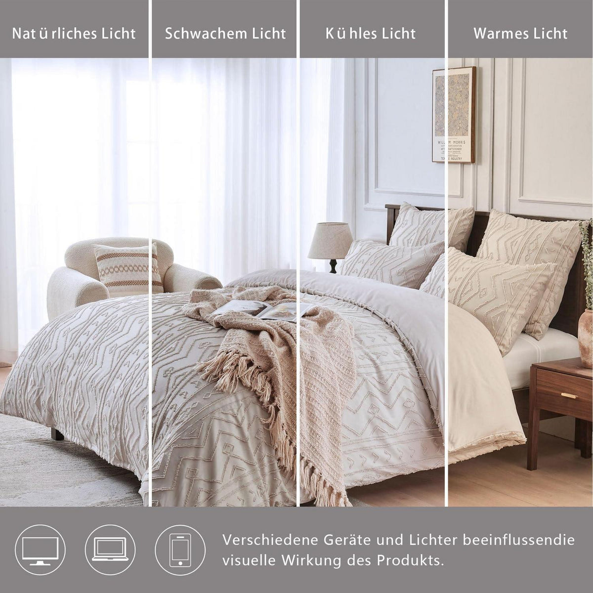 Boho Bettwäsche Set Beige Getuftet 200x220 cm