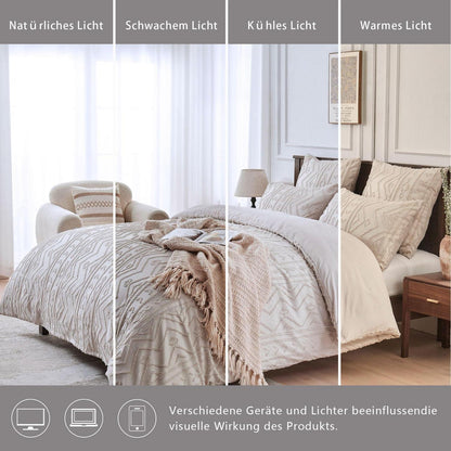 Boho Bettwäsche Set Beige Getuftet 200x220 cm