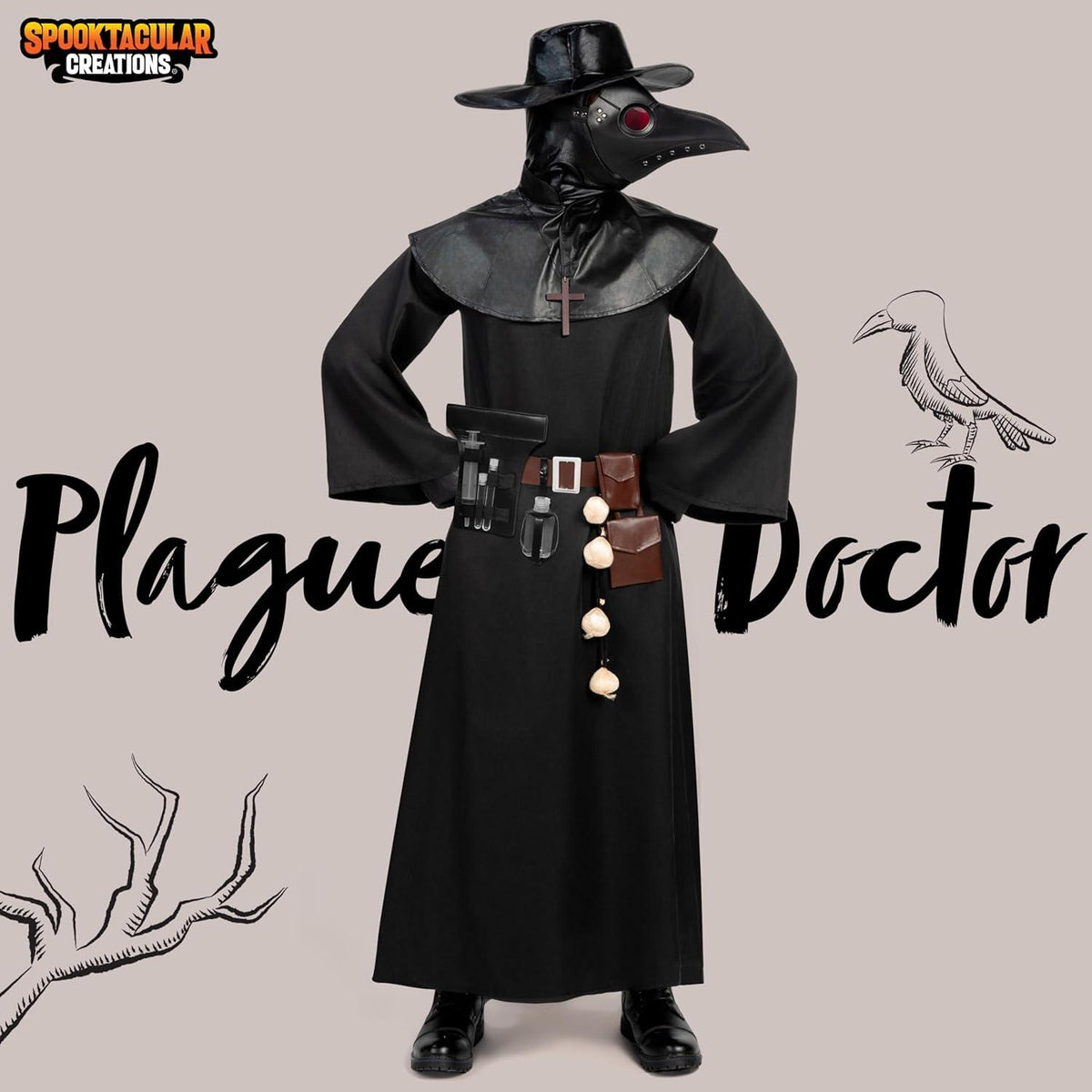 Spooktacular Creations Herren Schwarzes Pestarzt-Kostüm-Set