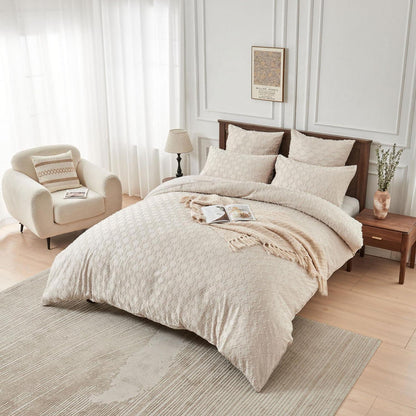 Boho Bettwäsche Set 220x240 Beige Getuftet – 3-teilig
