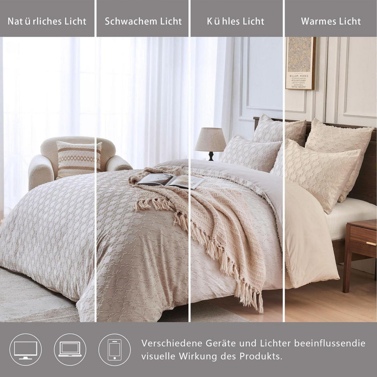 Boho Bettwäsche Set 220x240 Beige Getuftet – 3-teilig