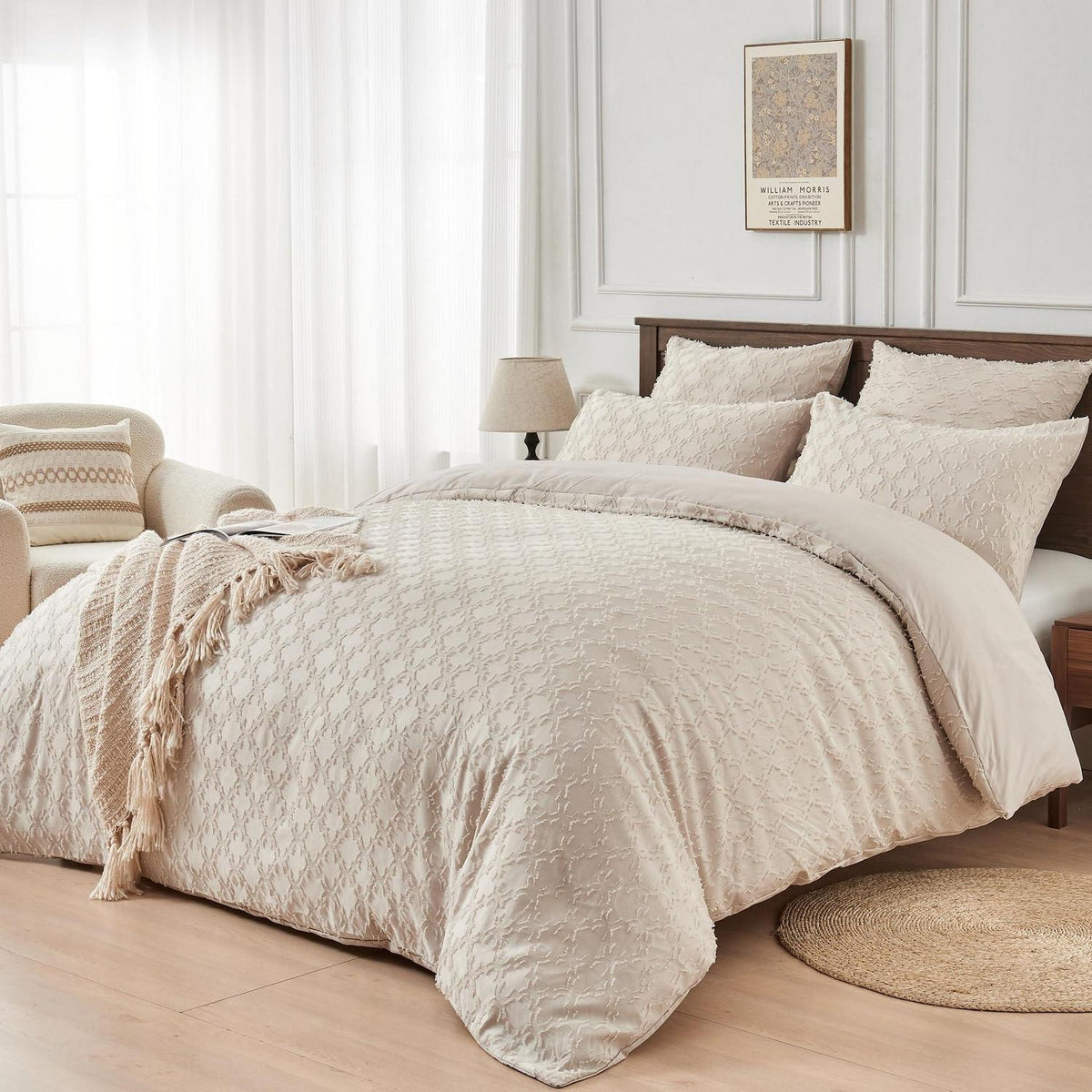 Getuftete Boho Bettwäsche 200x220 Beige – 3-teilig