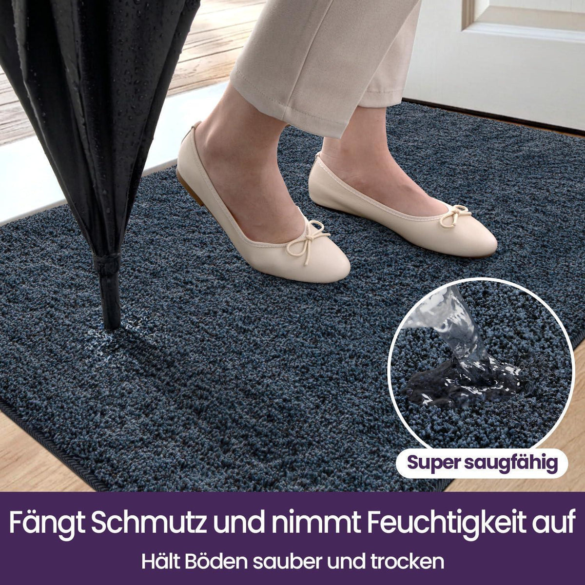 Fußmatte Innen Blau-Schwarz 120x180 cm – Rutschfest & Saugfähig