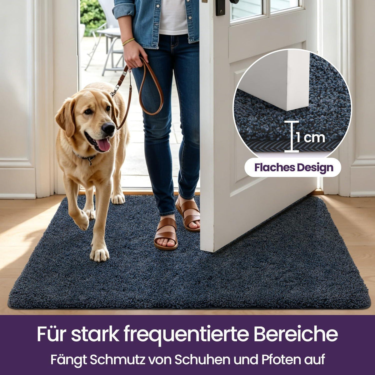 Fußmatte Innen Blau-Schwarz 120x180 cm – Rutschfest & Saugfähig