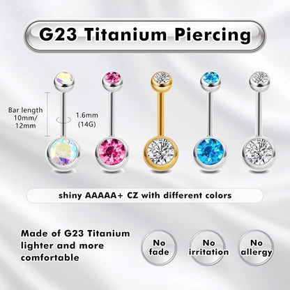 G23 Titan Bauchnabelpiercing 14G 12mm Silber mit Kugel