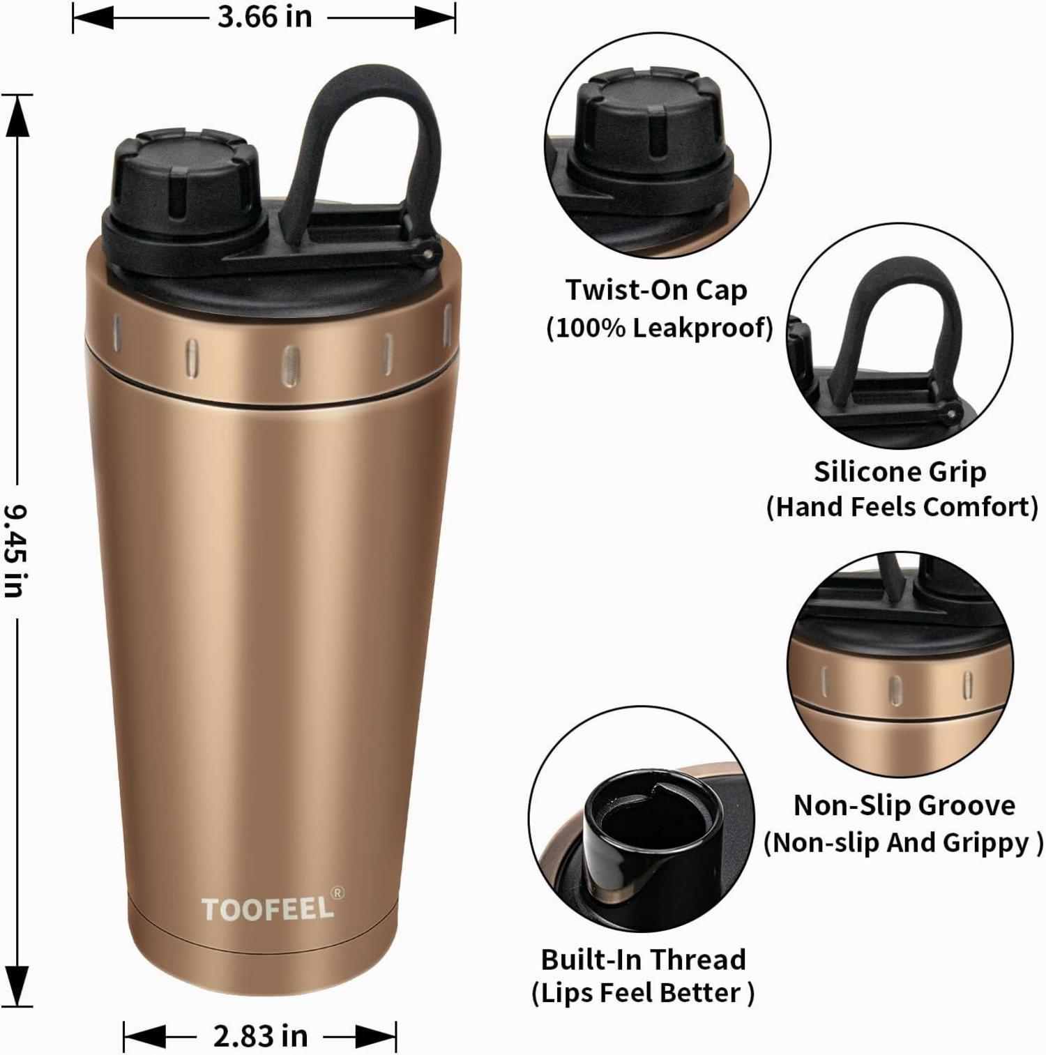 Isolierte Protein Shaker Flasche aus Edelstahl 20 oz BPA-frei, doppelwandig vaccumisiert, auslaufsicher, Gym Shaker