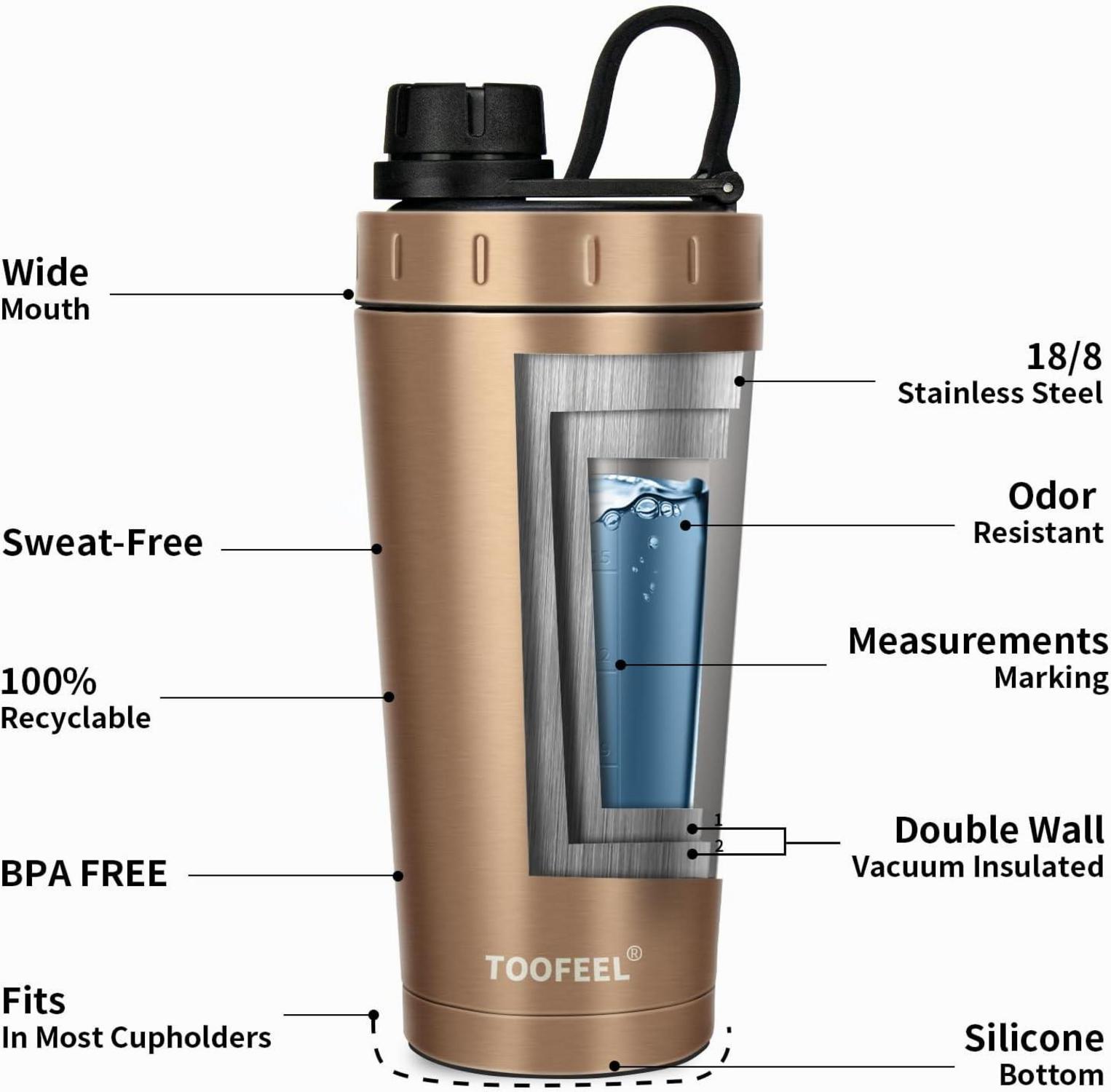 Isolierte Protein Shaker Flasche 20 oz Edelstahl BPA-frei Gym Vakuum