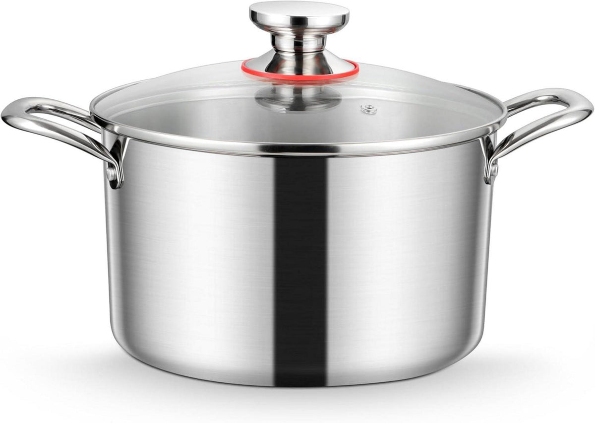 Kochtopf 6,6L Induktion Glasdeckel 3-Lagen Edelstahl