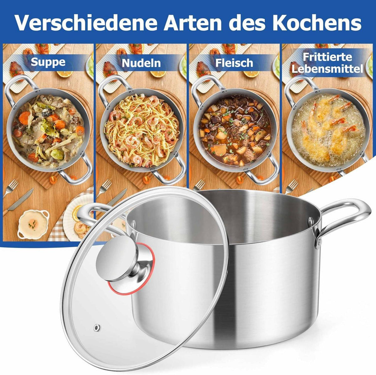 Homikit 6,6L Kochtopf Induktion Glasdeckel Edelstahl
