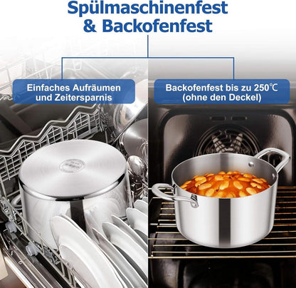 Homikit 6,6L Kochtopf Induktion Glasdeckel Edelstahl
