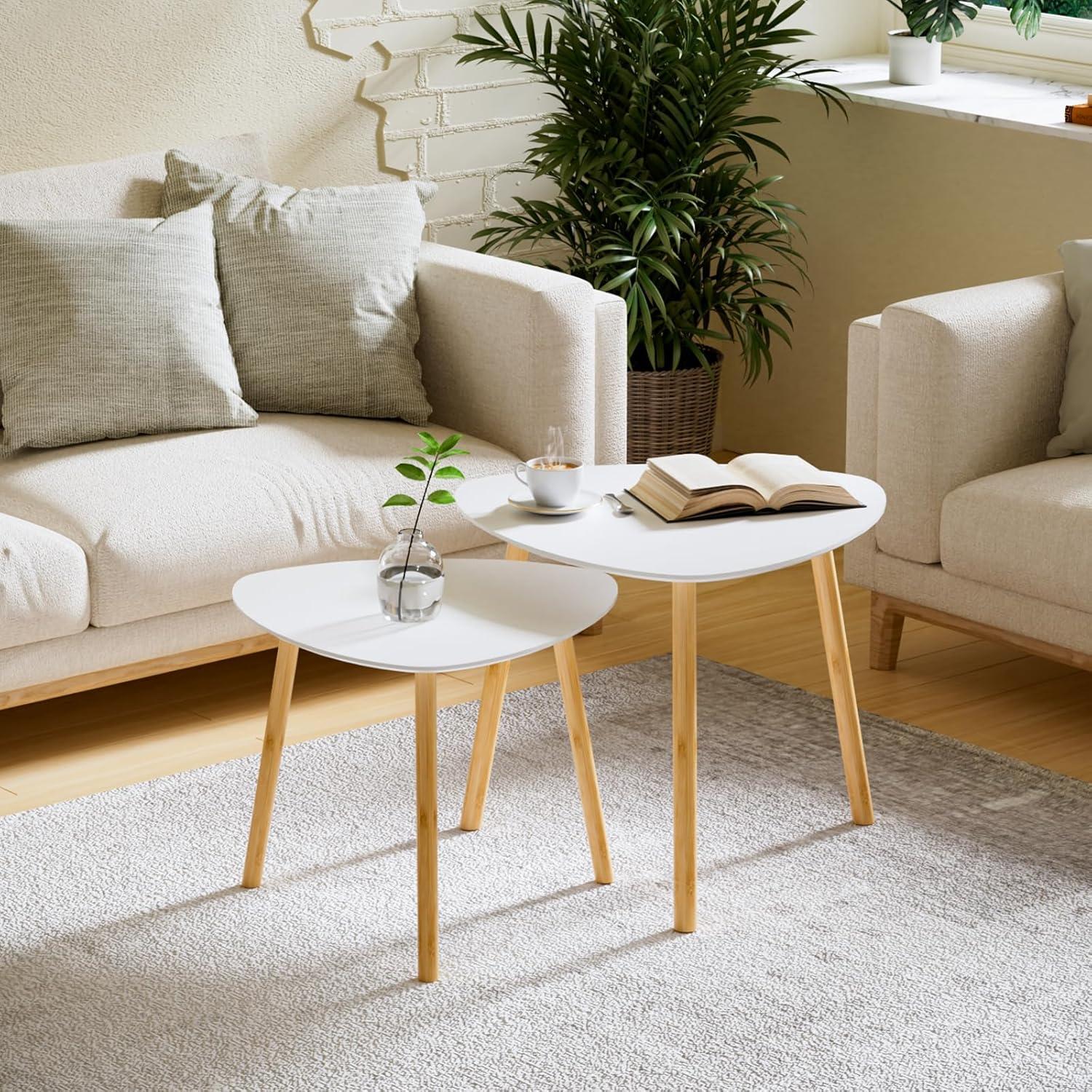 Moderne 2er Set Couchtisch White Coffee Table für Wohnzimmer & Büro