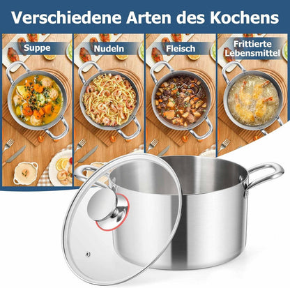 Homikit 22cm Kochtopf 3-Lagen Induktion Glasdeckel 4,7L Edelstahl Suppentopf