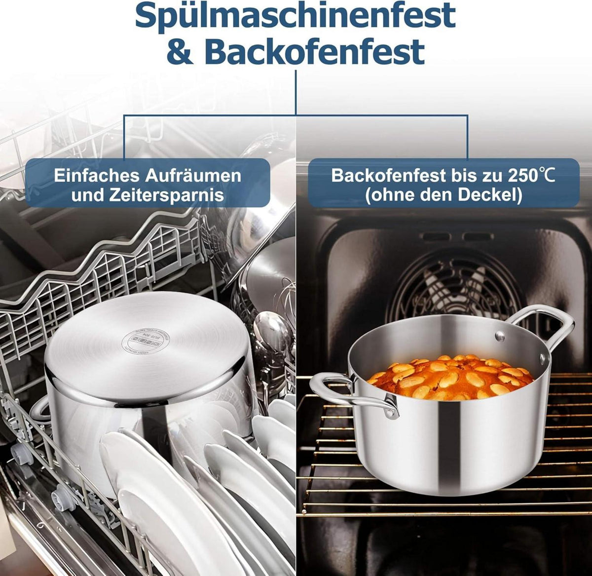 Homikit 22cm Kochtopf 3-Lagen Induktion Glasdeckel 4,7L Edelstahl Suppentopf