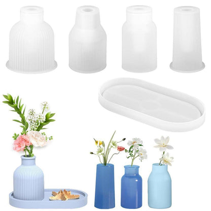 Silikonform Vase Set – 4 Formen + Palette für DIY Harzvasen