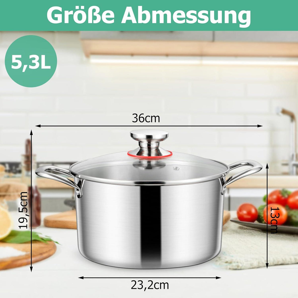 Homikit Kochtopf 24cm 5,3L Induktion 3-Lagen Edelstahl