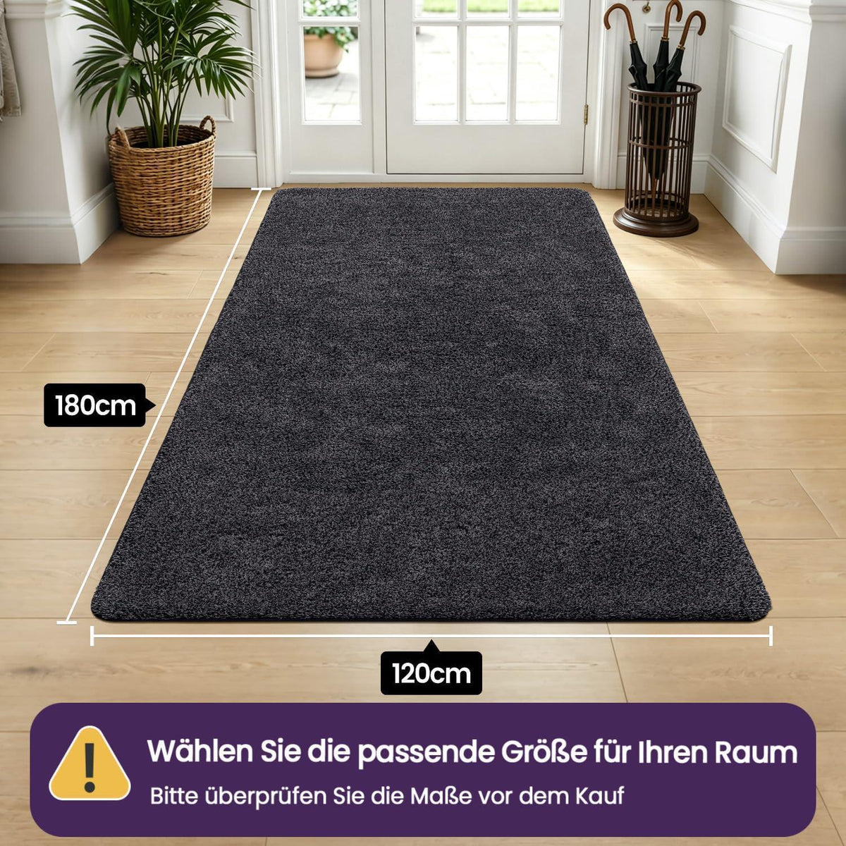 Fußmatte Innen rutschfest 120x180 cm Schwarz-Grau