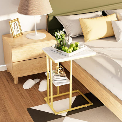 Kleiner Beistelltisch C Form Holzoptik Weiß Sofa Tisch Betttisch